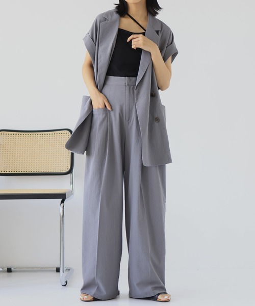 hellam（へラム）の「ワイドタックパンツ（スラックス・レディース・アイボリー/イエロー/ブラック/ブルー/グレー・FREE）」の3枚目の写真