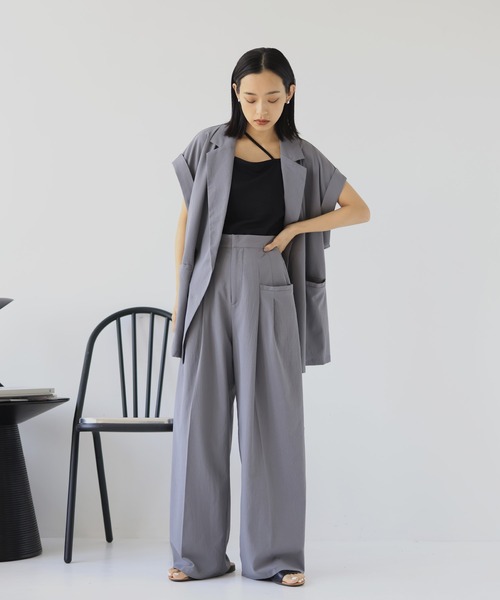 hellam（へラム）の「ワイドタックパンツ（スラックス・レディース・アイボリー/イエロー/ブラック/ブルー/グレー・FREE）」の22枚目の写真