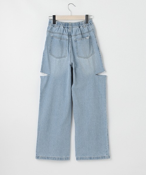 LOVETOXIC（ラブトキシック）の「ダメージワイドパンツ（デニムパンツ・キッズ・サックスブルー・M/S/SS/L）」の5枚目の写真