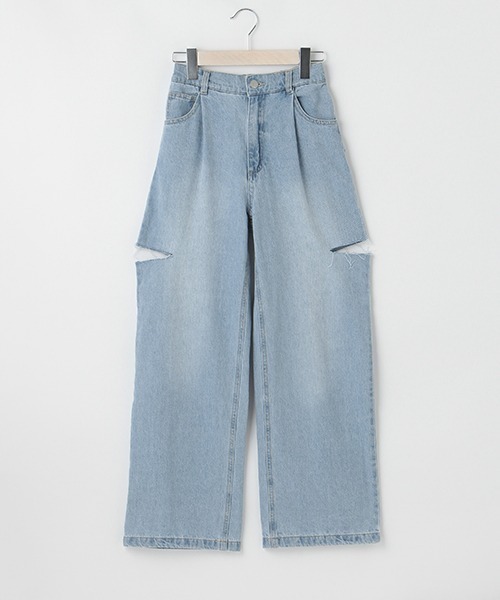 LOVETOXIC（ラブトキシック）の「ダメージワイドパンツ（デニムパンツ・キッズ・サックスブルー・M/S/SS/L）」の16枚目の写真