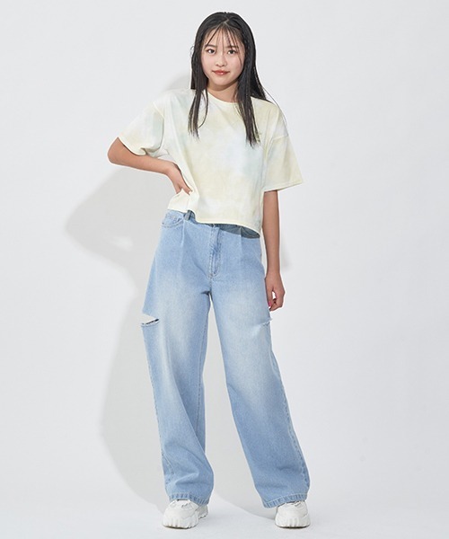 the toe ダメージデニム ワイドレッグパンツ ライトブルー The toeライトブルー ワイドレッグデニムパンツ Lee】デニムワイド