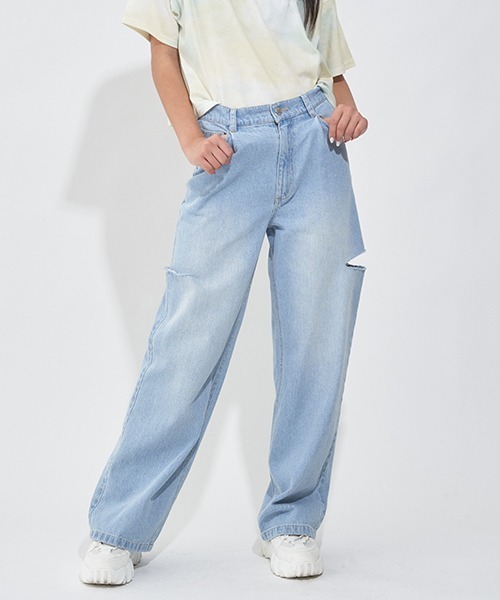 LOVETOXIC（ラブトキシック）の「ダメージワイドパンツ（デニムパンツ・キッズ・サックスブルー・M/S/SS/L）」の14枚目の写真