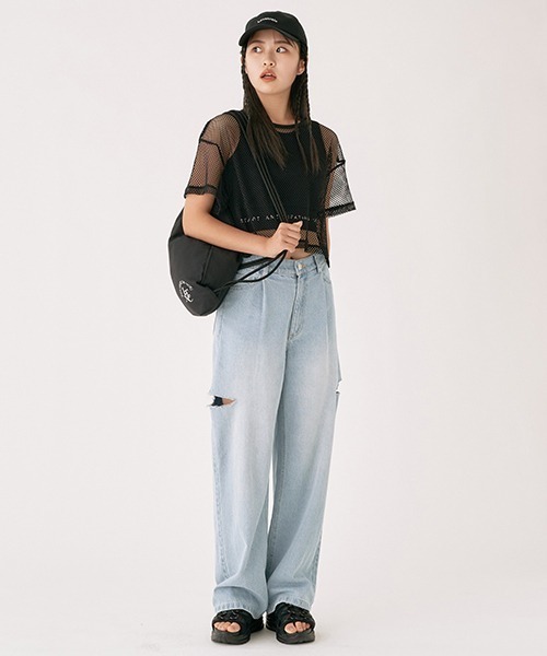 LOVETOXIC（ラブトキシック）の「ダメージワイドパンツ（デニムパンツ・キッズ・サックスブルー・M/S/SS/L）」の17枚目の写真