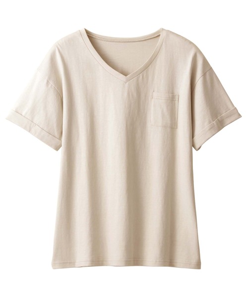 Viola e Viola(ヴィオラエヴィオラ)の「綿100%ポケット付ゆるTシャツ(Tシャツ/カットソー・レディース・ブルー/杢グレー/レンガ/マスタード/ブラック/ブルーグリーン/チャコール/モカ/キャメル/モスグリーン/ホワイト系その他/オフホワイト/ホワイト×ブラック・X-LARGE/LARGE/MEDIUM/XXX-LARGE/XX-LARGE/XXXX-LARGE)」の4枚目の写真