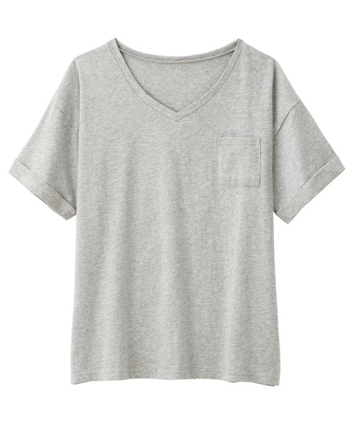 Viola e Viola(ヴィオラエヴィオラ)の「綿100%ポケット付ゆるTシャツ(Tシャツ/カットソー・レディース・ブルー/杢グレー/レンガ/マスタード/ブラック/ブルーグリーン/チャコール/モカ/キャメル/モスグリーン/ホワイト系その他/オフホワイト/ホワイト×ブラック・X-LARGE/LARGE/MEDIUM/XXX-LARGE/XX-LARGE/XXXX-LARGE)」の6枚目の写真