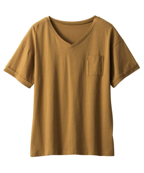 Viola e Viola(ヴィオラエヴィオラ)の「綿100%ポケット付ゆるTシャツ(Tシャツ/カットソー・レディース・ブルー/杢グレー/レンガ/マスタード/ブラック/ブルーグリーン/チャコール/モカ/キャメル/モスグリーン/ホワイト系その他/オフホワイト/ホワイト×ブラック・X-LARGE/LARGE/MEDIUM/XXX-LARGE/XX-LARGE/XXXX-LARGE)」の12枚目の写真