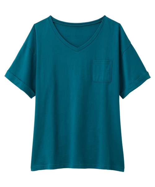 Viola e Viola(ヴィオラエヴィオラ)の「綿100%ポケット付ゆるTシャツ(Tシャツ/カットソー・レディース・ブルー/杢グレー/レンガ/マスタード/ブラック/ブルーグリーン/チャコール/モカ/キャメル/モスグリーン/ホワイト系その他/オフホワイト/ホワイト×ブラック・X-LARGE/LARGE/MEDIUM/XXX-LARGE/XX-LARGE/XXXX-LARGE)」の11枚目の写真