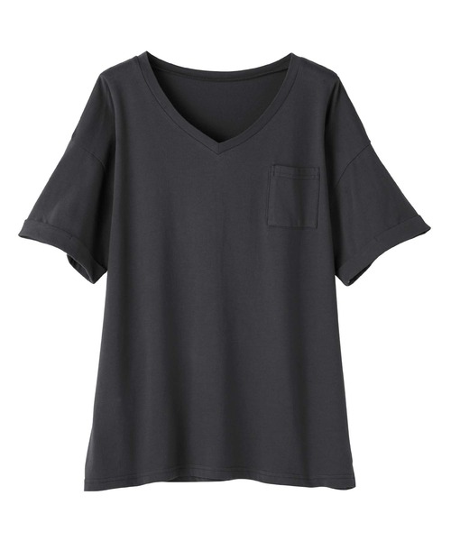 Viola e Viola(ヴィオラエヴィオラ)の「綿100%ポケット付ゆるTシャツ(Tシャツ/カットソー・レディース・ブルー/杢グレー/レンガ/マスタード/ブラック/ブルーグリーン/チャコール/モカ/キャメル/モスグリーン/ホワイト系その他/オフホワイト/ホワイト×ブラック・X-LARGE/LARGE/MEDIUM/XXX-LARGE/XX-LARGE/XXXX-LARGE)」の7枚目の写真
