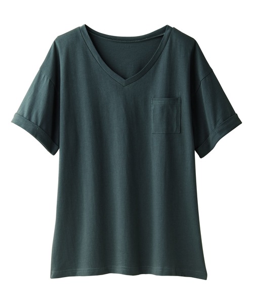 Viola e Viola(ヴィオラエヴィオラ)の「綿100%ポケット付ゆるTシャツ(Tシャツ/カットソー・レディース・ブルー/杢グレー/レンガ/マスタード/ブラック/ブルーグリーン/チャコール/モカ/キャメル/モスグリーン/ホワイト系その他/オフホワイト/ホワイト×ブラック・X-LARGE/LARGE/MEDIUM/XXX-LARGE/XX-LARGE/XXXX-LARGE)」の9枚目の写真