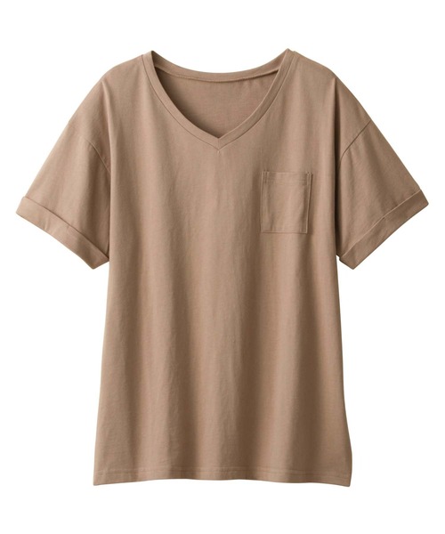 Viola e Viola(ヴィオラエヴィオラ)の「綿100%ポケット付ゆるTシャツ(Tシャツ/カットソー・レディース・ブルー/杢グレー/レンガ/マスタード/ブラック/ブルーグリーン/チャコール/モカ/キャメル/モスグリーン/ホワイト系その他/オフホワイト/ホワイト×ブラック・X-LARGE/LARGE/MEDIUM/XXX-LARGE/XX-LARGE/XXXX-LARGE)」の8枚目の写真
