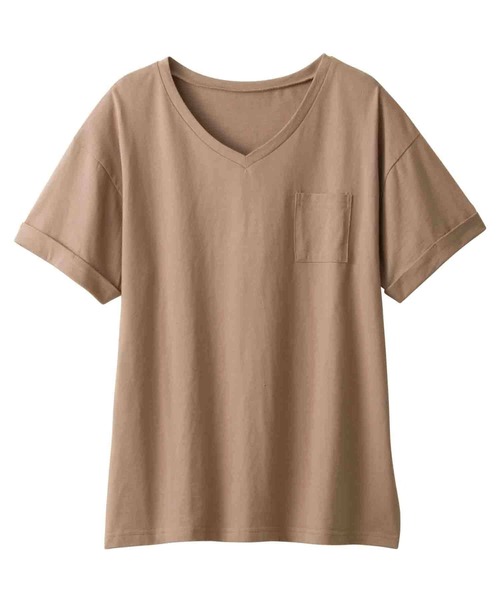 Viola e Viola(ヴィオラエヴィオラ)の「綿100%ポケット付ゆるTシャツ(Tシャツ/カットソー・レディース・ブルー/杢グレー/レンガ/マスタード/ブラック/ブルーグリーン/チャコール/モカ/キャメル/モスグリーン/ホワイト系その他/オフホワイト/ホワイト×ブラック・X-LARGE/LARGE/MEDIUM/XXX-LARGE/XX-LARGE/XXXX-LARGE)」の16枚目の写真