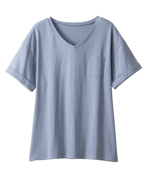 Viola e Viola(ヴィオラエヴィオラ)の「綿100%ポケット付ゆるTシャツ(Tシャツ/カットソー・レディース・ブルー/杢グレー/レンガ/マスタード/ブラック/ブルーグリーン/チャコール/モカ/キャメル/モスグリーン/ホワイト系その他/オフホワイト/ホワイト×ブラック・X-LARGE/LARGE/MEDIUM/XXX-LARGE/XX-LARGE/XXXX-LARGE)」の17枚目の写真