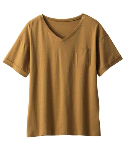 Viola e Viola(ヴィオラエヴィオラ)の「綿100%ポケット付ゆるTシャツ(Tシャツ/カットソー・レディース・ブルー/杢グレー/レンガ/マスタード/ブラック/ブルーグリーン/チャコール/モカ/キャメル/モスグリーン/ホワイト系その他/オフホワイト/ホワイト×ブラック・X-LARGE/LARGE/MEDIUM/XXX-LARGE/XX-LARGE/XXXX-LARGE)」の18枚目の写真