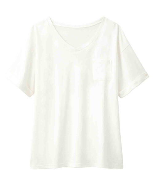 Viola e Viola(ヴィオラエヴィオラ)の「綿100%ポケット付ゆるTシャツ(Tシャツ/カットソー・レディース・ブルー/杢グレー/レンガ/マスタード/ブラック/ブルーグリーン/チャコール/モカ/キャメル/モスグリーン/ホワイト系その他/オフホワイト/ホワイト×ブラック・X-LARGE/LARGE/MEDIUM/XXX-LARGE/XX-LARGE/XXXX-LARGE)」の22枚目の写真