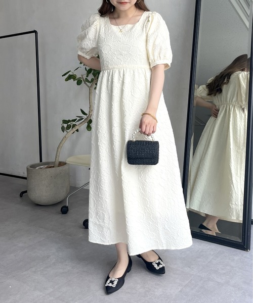 Simone Rocha 定価20万円 エンボスパフスリーブワンピース ホワイト パフスリーブフラワージャガードワンピース（ドレス）｜prose verse