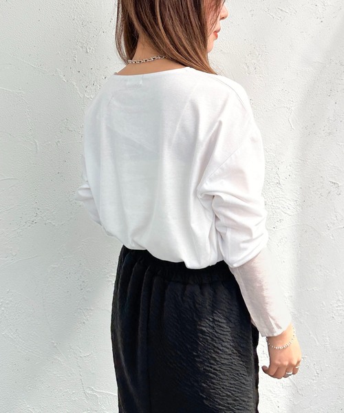 apres jour mignon(アプレジュールミニョン)の「袖シアー切り替えトップス【ZOZOTOWN限定アイテム】(Tシャツ/カットソー・レディース・ナチュラル/ブラック/オフホワイト・X-LARGE/フリー)」の7枚目の写真