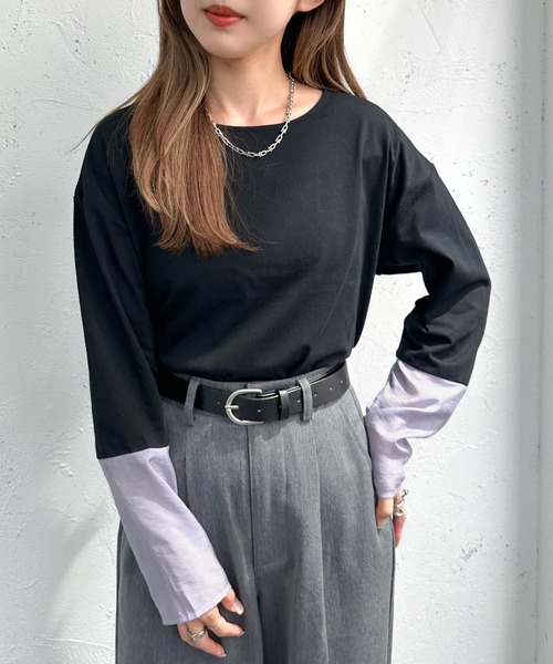 apres jour mignon(アプレジュールミニョン)の「袖シアー切り替えトップス【ZOZOTOWN限定アイテム】(Tシャツ/カットソー・レディース・ナチュラル/ブラック/オフホワイト・X-LARGE/フリー)」の12枚目の写真