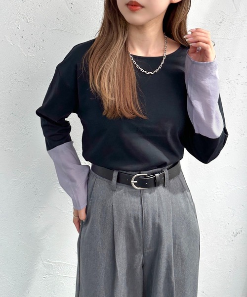 apres jour mignon(アプレジュールミニョン)の「袖シアー切り替えトップス【ZOZOTOWN限定アイテム】(Tシャツ/カットソー・レディース・ナチュラル/ブラック/オフホワイト・X-LARGE/フリー)」の13枚目の写真