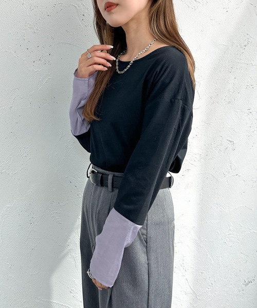 apres jour mignon(アプレジュールミニョン)の「袖シアー切り替えトップス【ZOZOTOWN限定アイテム】(Tシャツ/カットソー・レディース・ナチュラル/ブラック/オフホワイト・X-LARGE/フリー)」の14枚目の写真