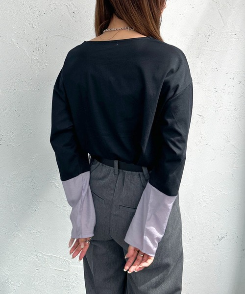 apres jour mignon(アプレジュールミニョン)の「袖シアー切り替えトップス【ZOZOTOWN限定アイテム】(Tシャツ/カットソー・レディース・ナチュラル/ブラック/オフホワイト・X-LARGE/フリー)」の15枚目の写真