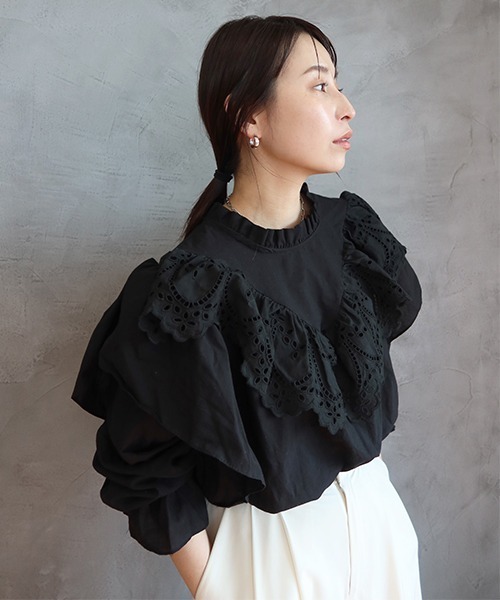 CREDONA（クレドナ）の「レースフリルカラーBL（シャツ/ブラウス・レディース・ブラック/アイボリー・FREE）」の13枚目の写真