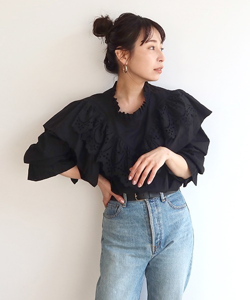 CREDONA（クレドナ）の「レースフリルカラーBL（シャツ/ブラウス・レディース・ブラック/アイボリー・FREE）」の17枚目の写真