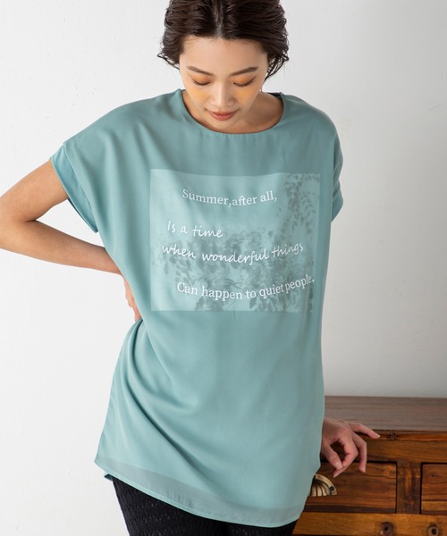 MILLION CARATS（ミリオンカラッツ）の「シアーとの二重仕立てが新鮮な3DフレンチスリーブTシャツ（Tシャツ/カットソー・レディース・オフホワイト/ブラック/グリーン・FREE）」の3枚目の写真