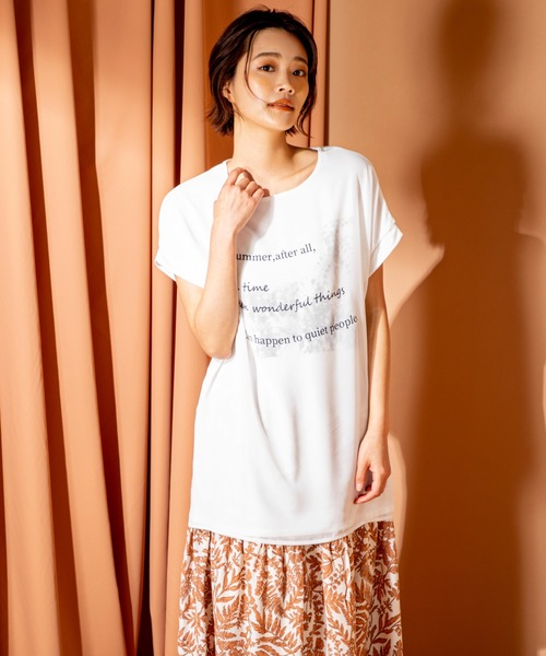 MILLION CARATS（ミリオンカラッツ）の「シアーとの二重仕立てが新鮮な3DフレンチスリーブTシャツ（Tシャツ/カットソー・レディース・オフホワイト/ブラック/グリーン・FREE）」の8枚目の写真