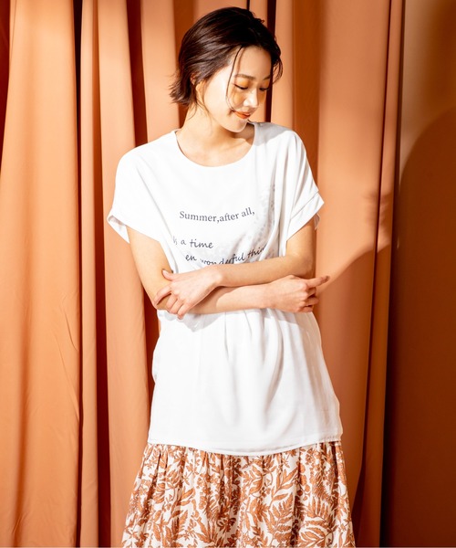 MILLION CARATS（ミリオンカラッツ）の「シアーとの二重仕立てが新鮮な3DフレンチスリーブTシャツ（Tシャツ/カットソー・レディース・オフホワイト/ブラック/グリーン・FREE）」の9枚目の写真