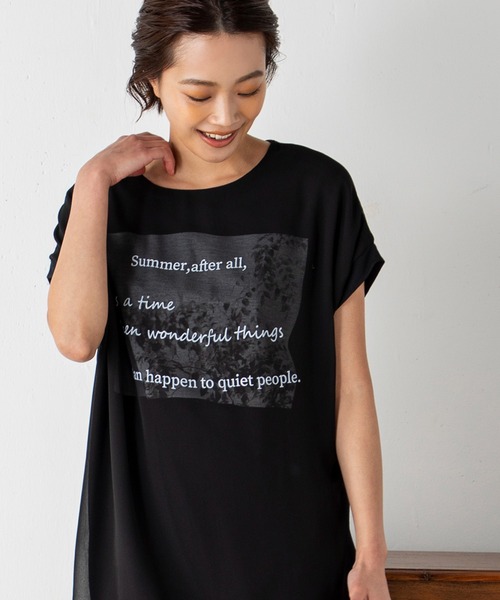 MILLION CARATS（ミリオンカラッツ）の「シアーとの二重仕立てが新鮮な3DフレンチスリーブTシャツ（Tシャツ/カットソー・レディース・オフホワイト/ブラック/グリーン・FREE）」の12枚目の写真