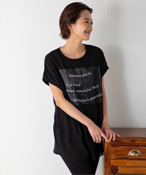 MILLION CARATS（ミリオンカラッツ）の「シアーとの二重仕立てが新鮮な3DフレンチスリーブTシャツ（Tシャツ/カットソー・レディース・オフホワイト/ブラック/グリーン・FREE）」の14枚目の写真