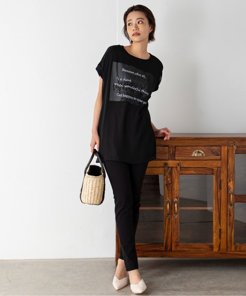 MILLION CARATS（ミリオンカラッツ）の「シアーとの二重仕立てが新鮮な3DフレンチスリーブTシャツ（Tシャツ/カットソー・レディース・オフホワイト/ブラック/グリーン・FREE）」の15枚目の写真