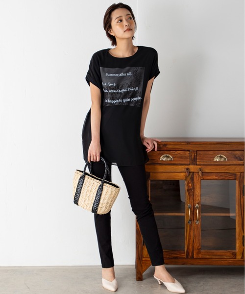 MILLION CARATS（ミリオンカラッツ）の「シアーとの二重仕立てが新鮮な3DフレンチスリーブTシャツ（Tシャツ/カットソー・レディース・オフホワイト/ブラック/グリーン・FREE）」の16枚目の写真