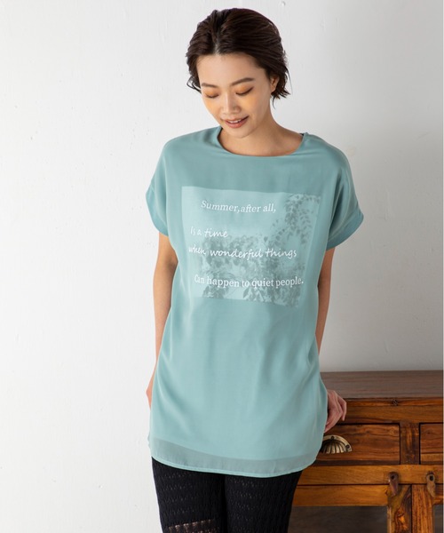 MILLION CARATS（ミリオンカラッツ）の「シアーとの二重仕立てが新鮮な3DフレンチスリーブTシャツ（Tシャツ/カットソー・レディース・オフホワイト/ブラック/グリーン・FREE）」の17枚目の写真