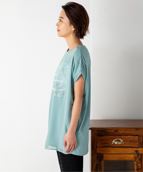 MILLION CARATS（ミリオンカラッツ）の「シアーとの二重仕立てが新鮮な3DフレンチスリーブTシャツ（Tシャツ/カットソー・レディース・オフホワイト/ブラック/グリーン・FREE）」の18枚目の写真