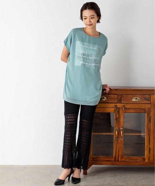 MILLION CARATS（ミリオンカラッツ）の「シアーとの二重仕立てが新鮮な3DフレンチスリーブTシャツ（Tシャツ/カットソー・レディース・オフホワイト/ブラック/グリーン・FREE）」の21枚目の写真