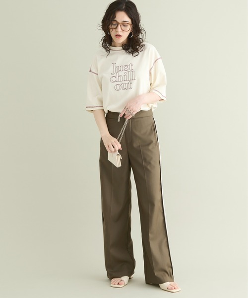 THE YOn(ザヨン)の「“Just Chill Out”配色ステッチプリントTシャツ(Tシャツ/カットソー・レディース・アイボリー/サックスブルー/チャコールグレー・FREE)」の18枚目の写真