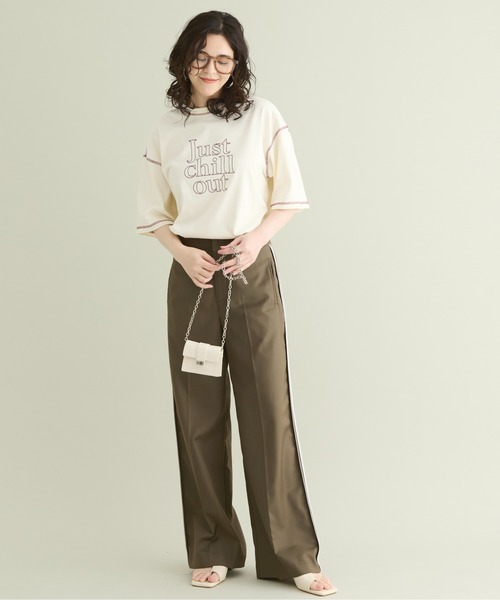 THE YOn(ザヨン)の「“Just Chill Out”配色ステッチプリントTシャツ(Tシャツ/カットソー・レディース・アイボリー/サックスブルー/チャコールグレー・FREE)」の19枚目の写真