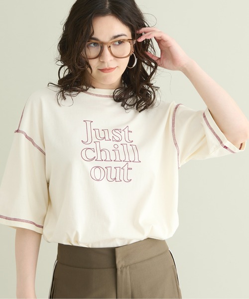THE YOn(ザヨン)の「“Just Chill Out”配色ステッチプリントTシャツ(Tシャツ/カットソー・レディース・アイボリー/サックスブルー/チャコールグレー・FREE)」の11枚目の写真