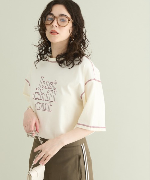 THE YOn(ザヨン)の「“Just Chill Out”配色ステッチプリントTシャツ(Tシャツ/カットソー・レディース・アイボリー/サックスブルー/チャコールグレー・FREE)」の13枚目の写真