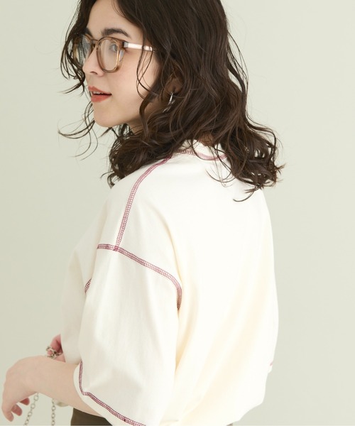 THE YOn(ザヨン)の「“Just Chill Out”配色ステッチプリントTシャツ(Tシャツ/カットソー・レディース・アイボリー/サックスブルー/チャコールグレー・FREE)」の15枚目の写真