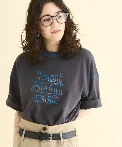THE YOn(ザヨン)の「“Just Chill Out”配色ステッチプリントTシャツ(Tシャツ/カットソー・レディース・アイボリー/サックスブルー/チャコールグレー・FREE)」の21枚目の写真