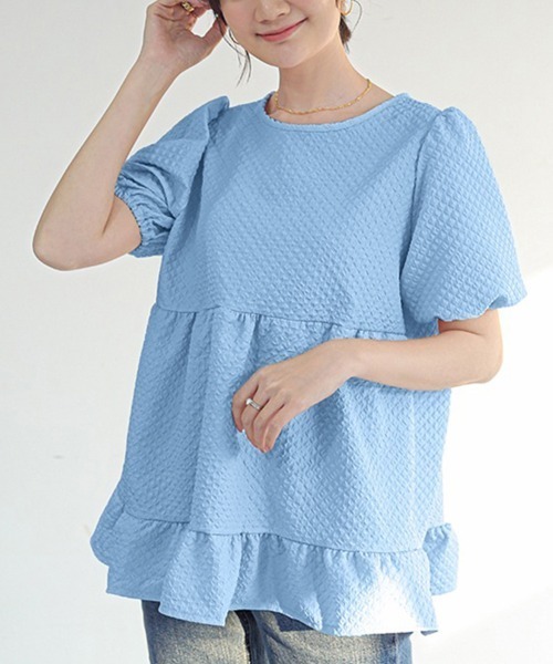 Doux Belle(ドゥーベル)の「Aライン半袖チュニックブラウス(シャツ/ブラウス・レディース・オフホワイト/ピンク/ブルー/ブラック・MEDIUM/LARGE)」の3枚目の写真