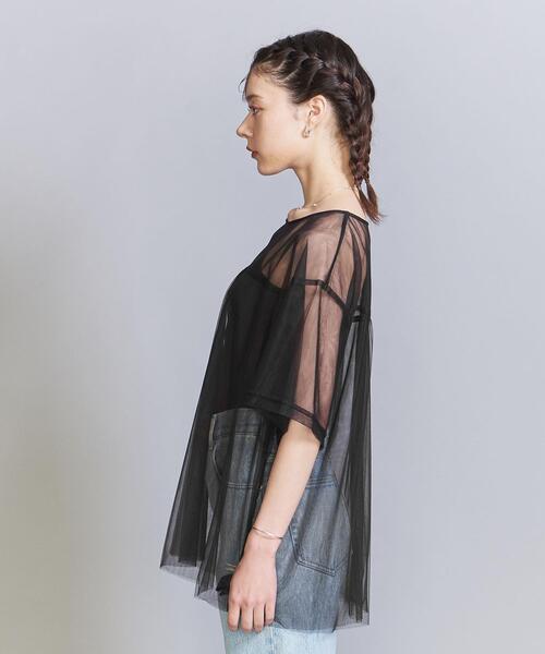 BEAUTY&YOUTH UNITED ARROWS（ビューティーアンドユースユナイテッドアローズ）の「ナイロンチュール レイヤード ショートスリーブ プルオーバー -ウォッシャブル-（シャツ/ブラウス・レディース・ブラック/ベージュ・FREE）」の5枚目の写真