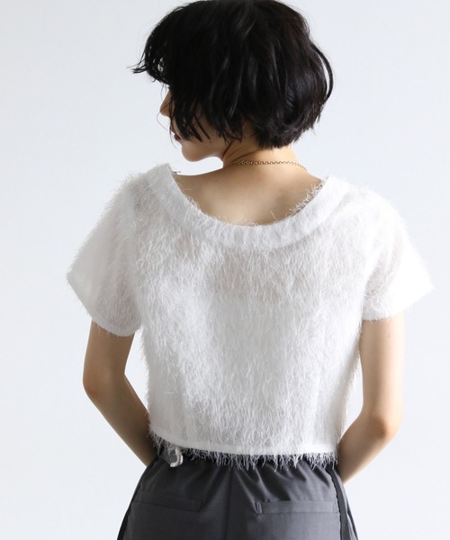 PAGEBOY(ページボーイ)の「ラメフェザーショートTOPS(Tシャツ/カットソー・レディース・オフホワイト/ブラック/アイボリー・FREE)」の7枚目の写真