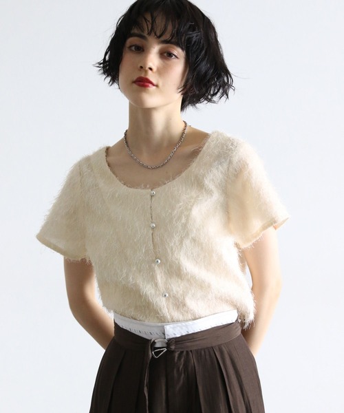 PAGEBOY(ページボーイ)の「ラメフェザーショートTOPS(Tシャツ/カットソー・レディース・オフホワイト/ブラック/アイボリー・FREE)」の10枚目の写真