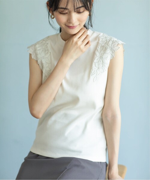 index（インデックス）の「◆レーススリーブトップス【洗濯機洗い可】（Tシャツ/カットソー・レディース・ホワイト系/ライトグレー/ブラック・36/38/42/40）」の5枚目の写真
