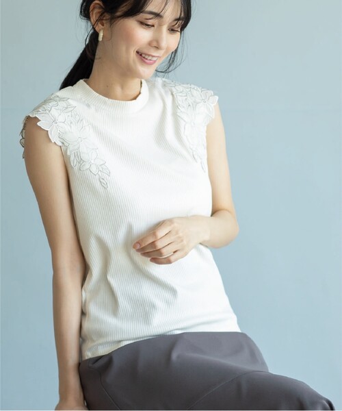 index（インデックス）の「◆レーススリーブトップス【洗濯機洗い可】（Tシャツ/カットソー・レディース・ホワイト系/ライトグレー/ブラック・36/38/42/40）」の6枚目の写真