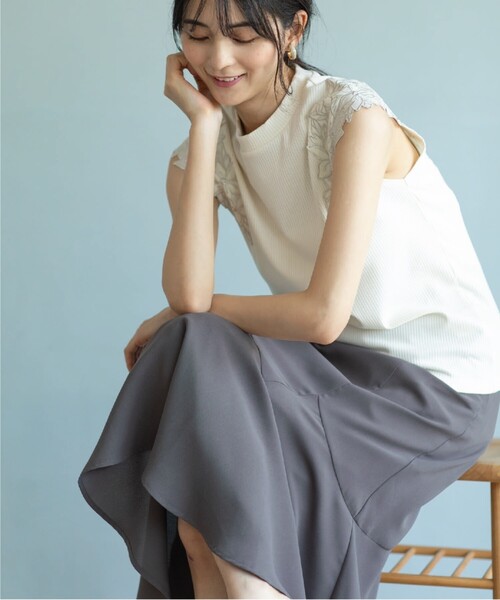 index（インデックス）の「◆レーススリーブトップス【洗濯機洗い可】（Tシャツ/カットソー・レディース・ホワイト系/ライトグレー/ブラック・36/38/42/40）」の7枚目の写真