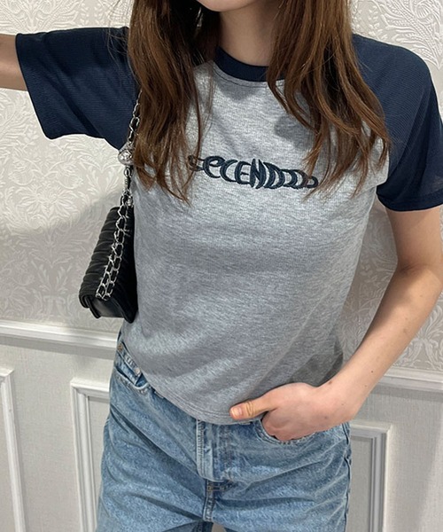 セール】ラグラン配色ロゴ刺繍ちびTシャツ（Tシャツ/カットソー